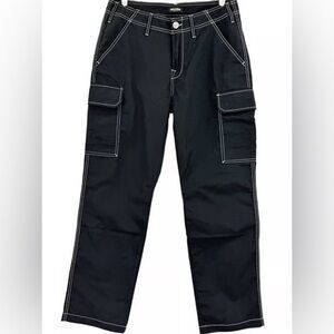 True Religion World Tour Cargo Pants Jet Black White Stitching NWT Size 30x32